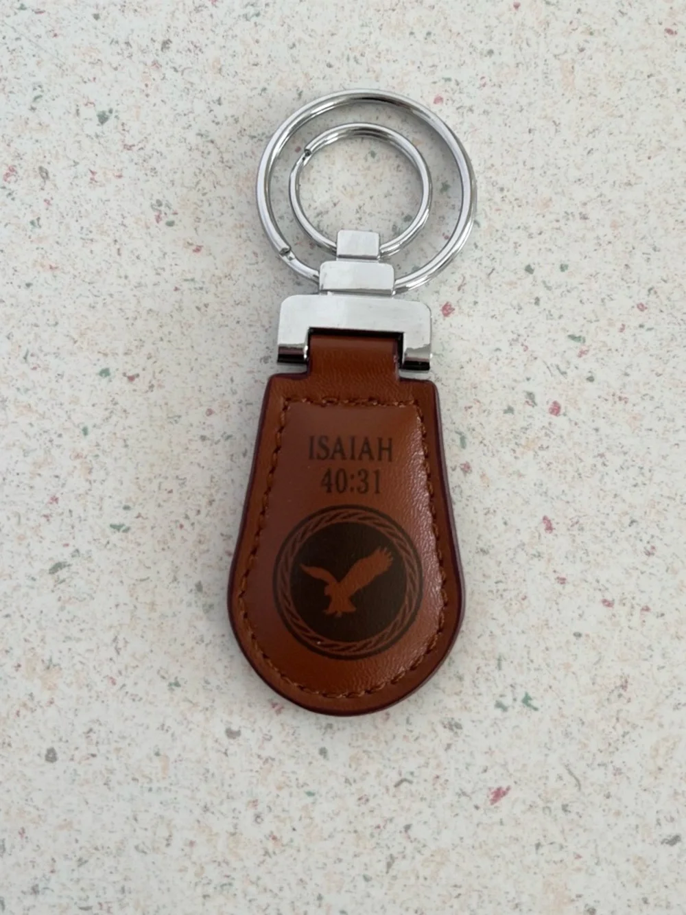 Leather Style Isaiah 40:31 Eagle Emblem Keychain NEW “They Shall Soar On Wings”